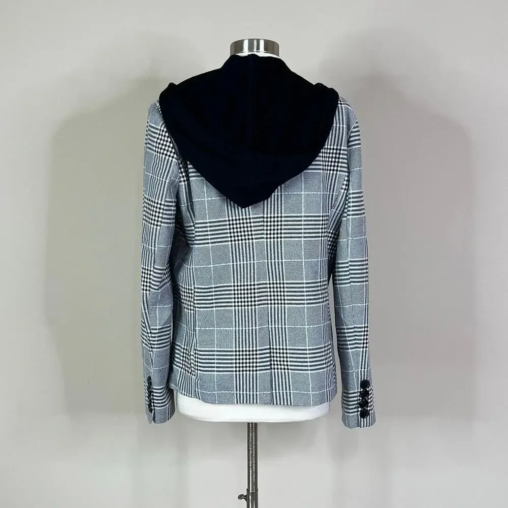 Evereve | Park Avenue Hoodie Dickie Black White Grey Plaid Blazer Jacket Large L - Picture 6 of 9